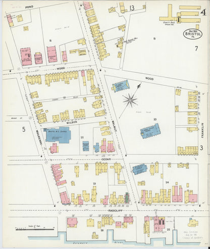 Sanborn Fire Insurance Map from Bristol, Bucks County, Pennsylvania (1903), Sheet #0004 - Historic Sanborn Fire Insurance Map Print, vintage old map wall art, antique decor, genealogy gift, Pennsylvania Pennsylvania map