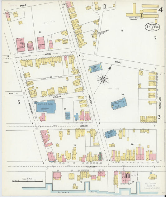Sanborn Fire Insurance Map from Bristol, Bucks County, Pennsylvania (1903), Sheet #0004 - Historic Sanborn Fire Insurance Map Print, vintage old map wall art, antique decor, genealogy gift, Pennsylvania Pennsylvania map