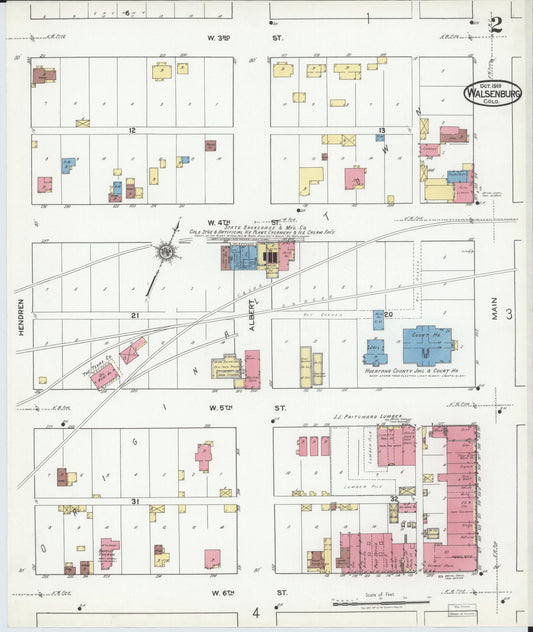 Sanborn Fire Insurance Map from Walsenburg, Huerfano County, Colorado (1919), Sheet #0002 - Historic Sanborn Fire Insurance Map Print, vintage old map wall art, antique decor, genealogy gift, Colorado Colorado map