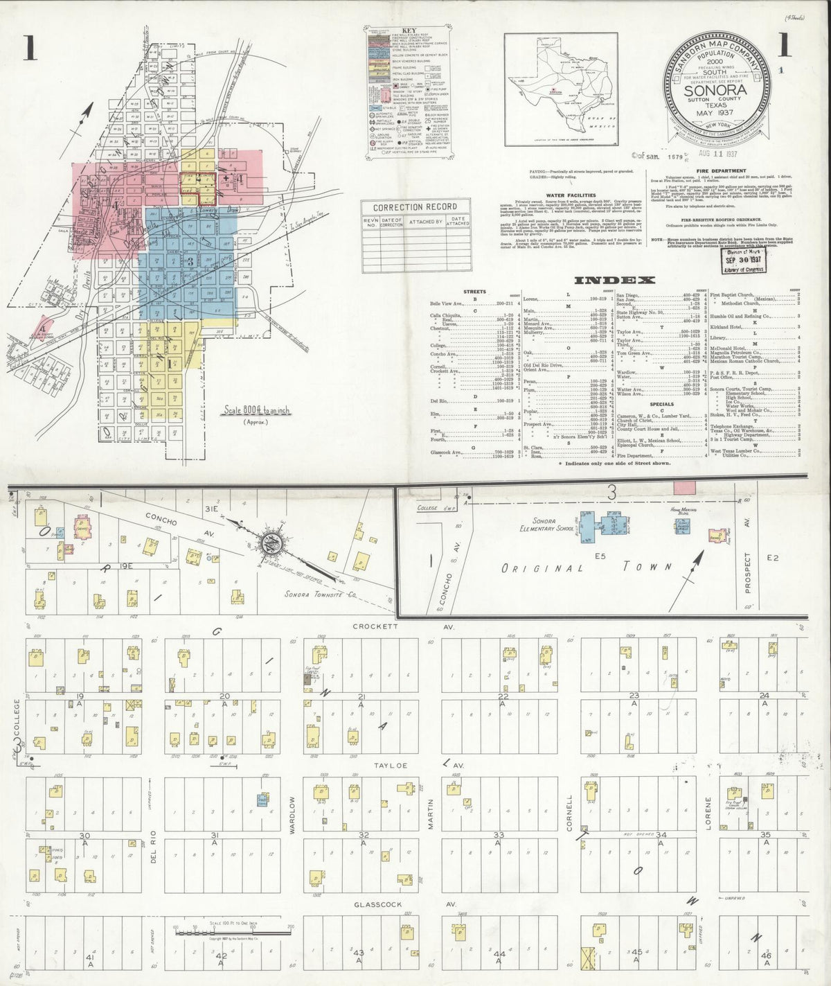 Sanborn Fire Insurance Map from Sonora, Sutton County, Texas (1937), Sheet #0001 - Complete Map Set gallery image, historic Sanborn map, vintage wall art, Texas Texas