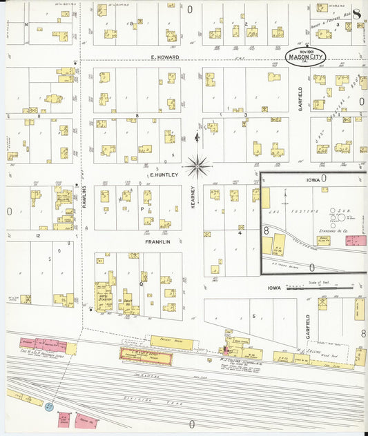 Sanborn Fire Insurance Map from Mason City, Cerro Gordo County, Iowa (1901), Sheet #0008 - Historic Sanborn Fire Insurance Map Print, vintage old map wall art