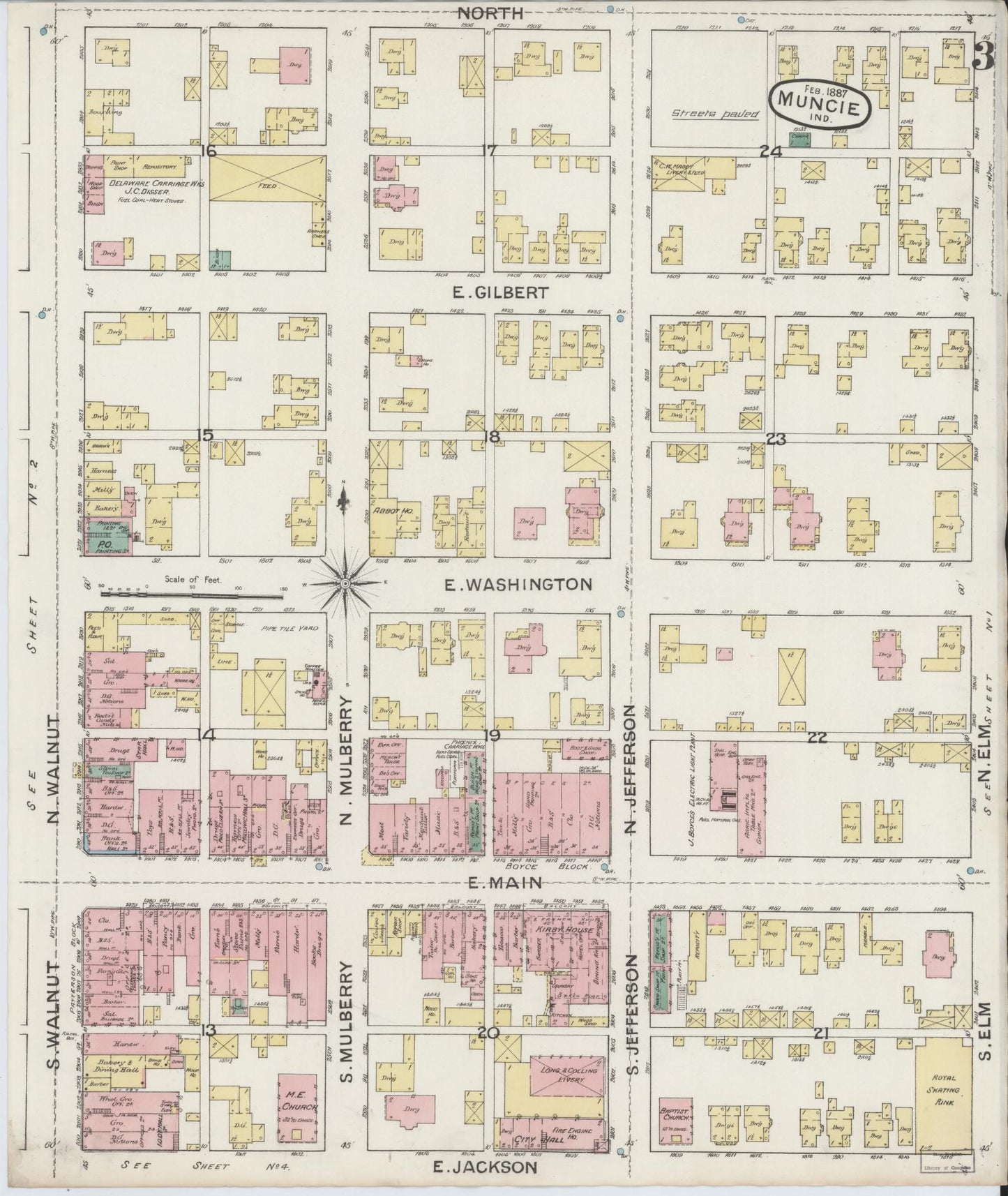 Sanborn Fire Insurance Map from Muncie, Delaware County, Indiana (1887), Sheet #0003 - Complete Map Set gallery image, historic Sanborn map, vintage wall art, Muncie Delaware