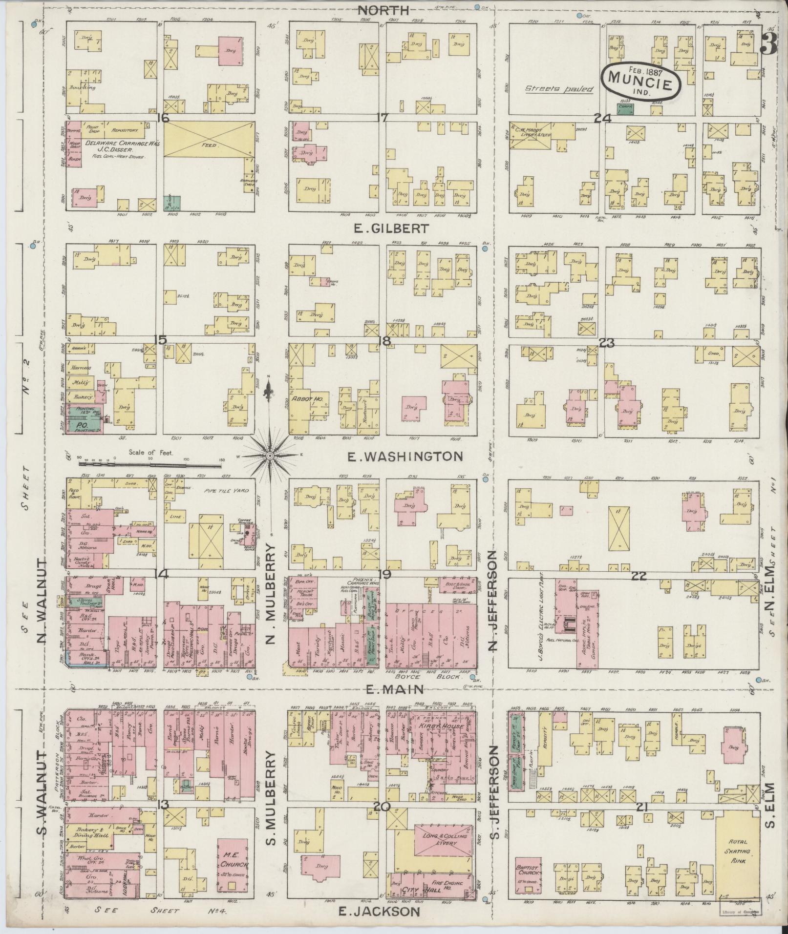 Sanborn Fire Insurance Map from Muncie, Delaware County, Indiana (1887), Sheet #0003 - Complete Map Set gallery image, historic Sanborn map, vintage wall art, Muncie Delaware
