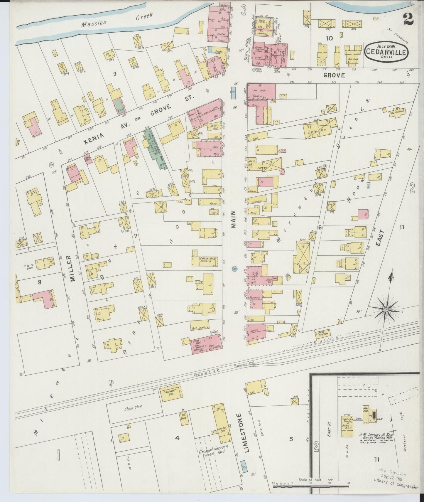 Sanborn Fire Insurance Map from Cedarville, Greene County, Ohio (1895), Sheet #0002 - Historic Sanborn Fire Insurance Map Print, vintage old map wall art, antique decor, genealogy gift, Ohio Ohio map