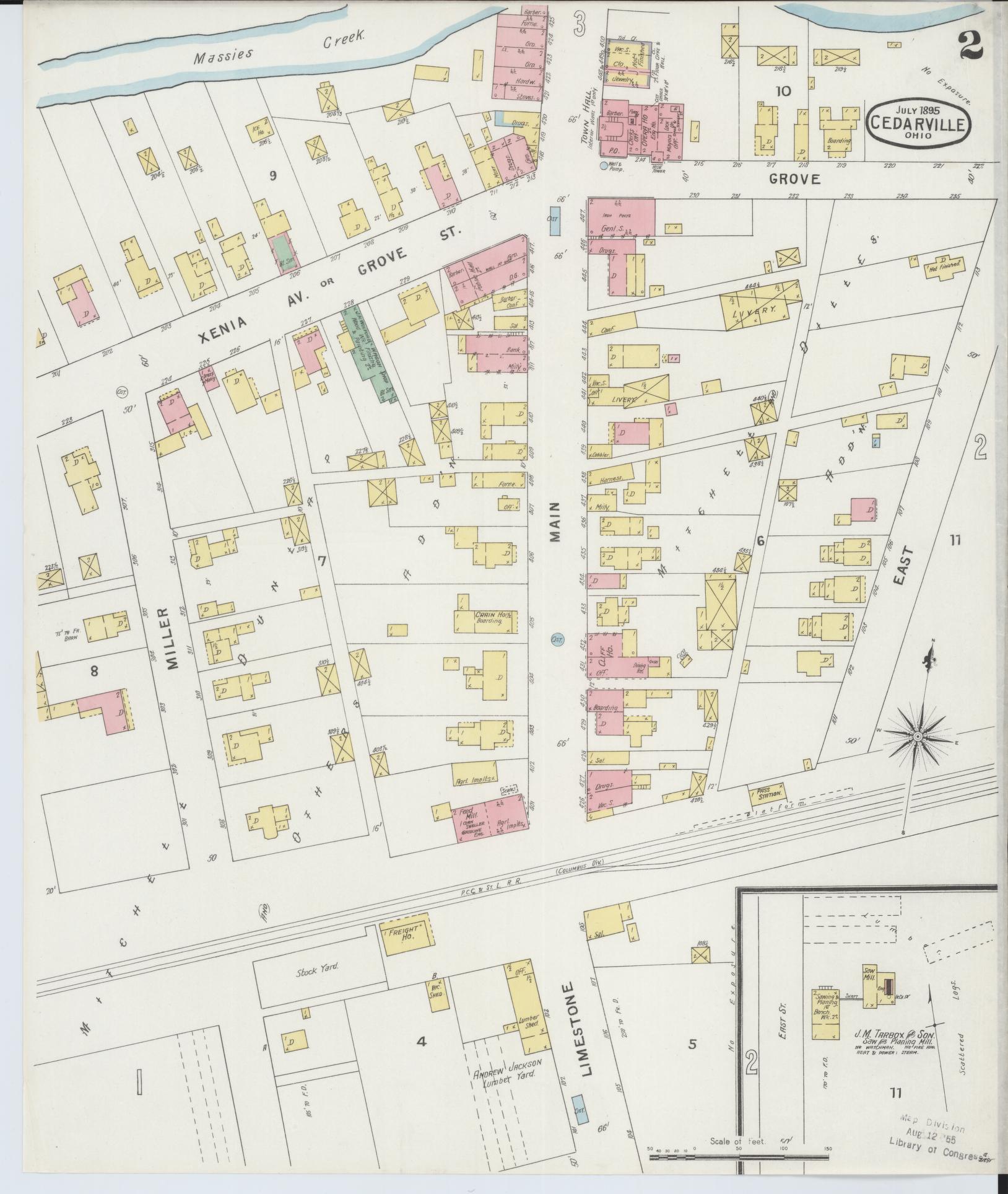 Sanborn Fire Insurance Map from Cedarville, Greene County, Ohio (1895), Sheet #0002 - Historic Sanborn Fire Insurance Map Print, vintage old map wall art, antique decor, genealogy gift, Ohio Ohio map