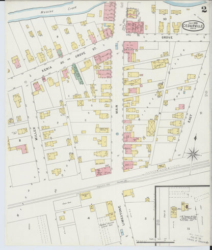 Sanborn Fire Insurance Map from Cedarville, Greene County, Ohio (1895), Sheet #0002 - Historic Sanborn Fire Insurance Map Print, vintage old map wall art, antique decor, genealogy gift, Ohio Ohio map