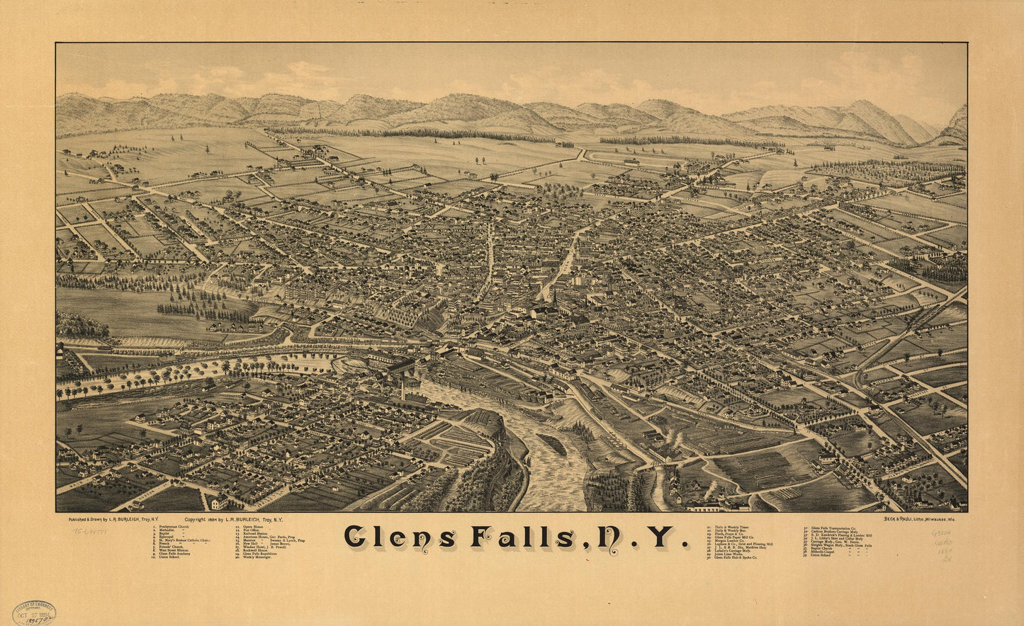 Glens Falls, N.Y. (1884) – Historic Bird’s-Eye View Panorama Print