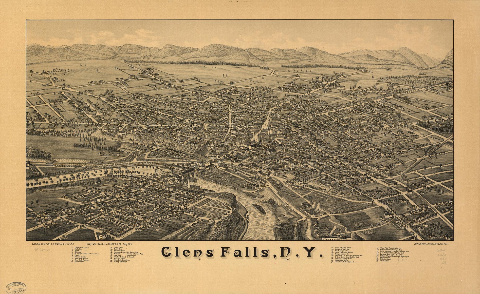Glens Falls, N.Y. (1884) – Historic Bird’s-Eye View Panorama Print