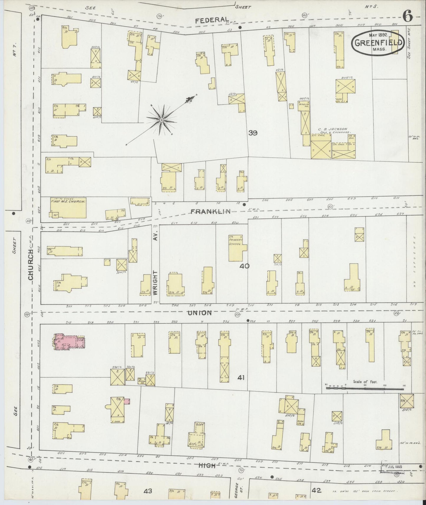 Sanborn Fire Insurance Map from Greenfield, Franklin County, Massachusetts (1892), Sheet #0006 - Historic Sanborn Fire Insurance Map Print, vintage old map wall art, antique decor, genealogy gift, Massachusetts Massachusetts map