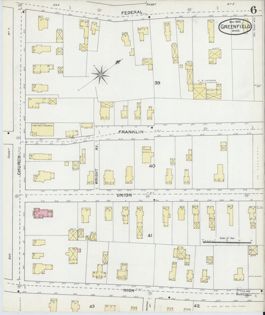 Sanborn Fire Insurance Map from Greenfield, Franklin County, Massachusetts (1892), Sheet #0006 - Historic Sanborn Fire Insurance Map Print, vintage old map wall art, antique decor, genealogy gift, Massachusetts Massachusetts map