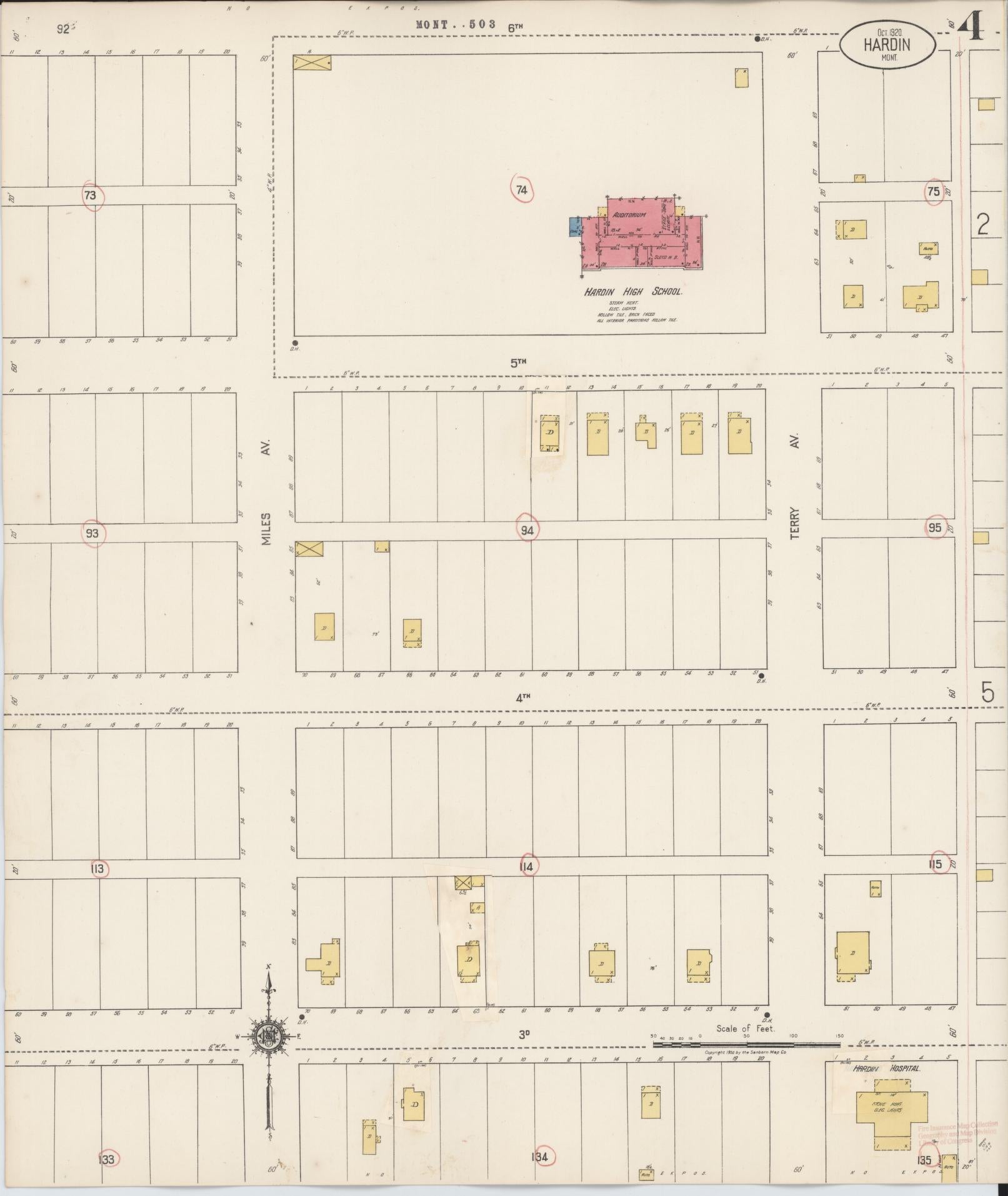 Sanborn Fire Insurance Map from Hardin, Big Horn County, Montana (1927), Sheet #0004 - Historic Sanborn Fire Insurance Map Print, vintage old map wall art, antique decor, genealogy gift, Montana Montana map