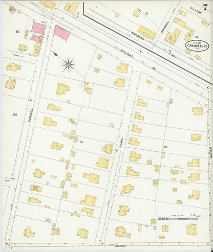 Sanborn Fire Insurance Map from Orangeburg, Orangeburg County, South Carolina (1904), Sheet #0007 - Complete Map Set gallery image, historic Sanborn map, vintage wall art, South Carolina South Carolina