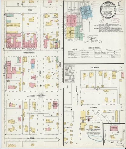 Sanborn Fire Insurance Map from Sullivan, Sullivan County, Indiana (1897), Sheet #0001 - Historic Sanborn Fire Insurance Map Print, vintage old map wall art, antique decor, genealogy gift, Indiana Indiana map
