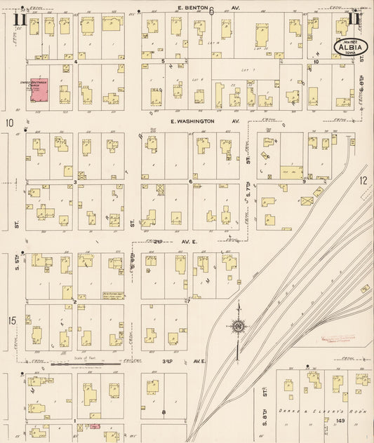 Sanborn Fire Insurance Map from Albia, Monroe County, Iowa (1922), Sheet #0011 - Historic Sanborn Fire Insurance Map Print, vintage old map wall art