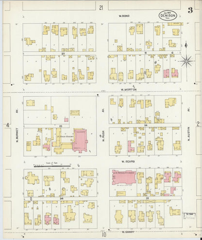 Sanborn Fire Insurance Map from Denison, Grayson County, Texas (1903), Sheet #0003 - Complete Map Set gallery image, historic Sanborn map, vintage wall art, Texas Texas