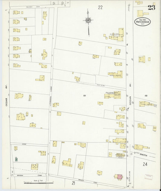 Sanborn Fire Insurance Map from Patchogue, Suffolk County, New York (1910), Sheet #0023 - Historic Sanborn Fire Insurance Map Print, vintage old map wall art, antique decor, genealogy gift, New York New York map