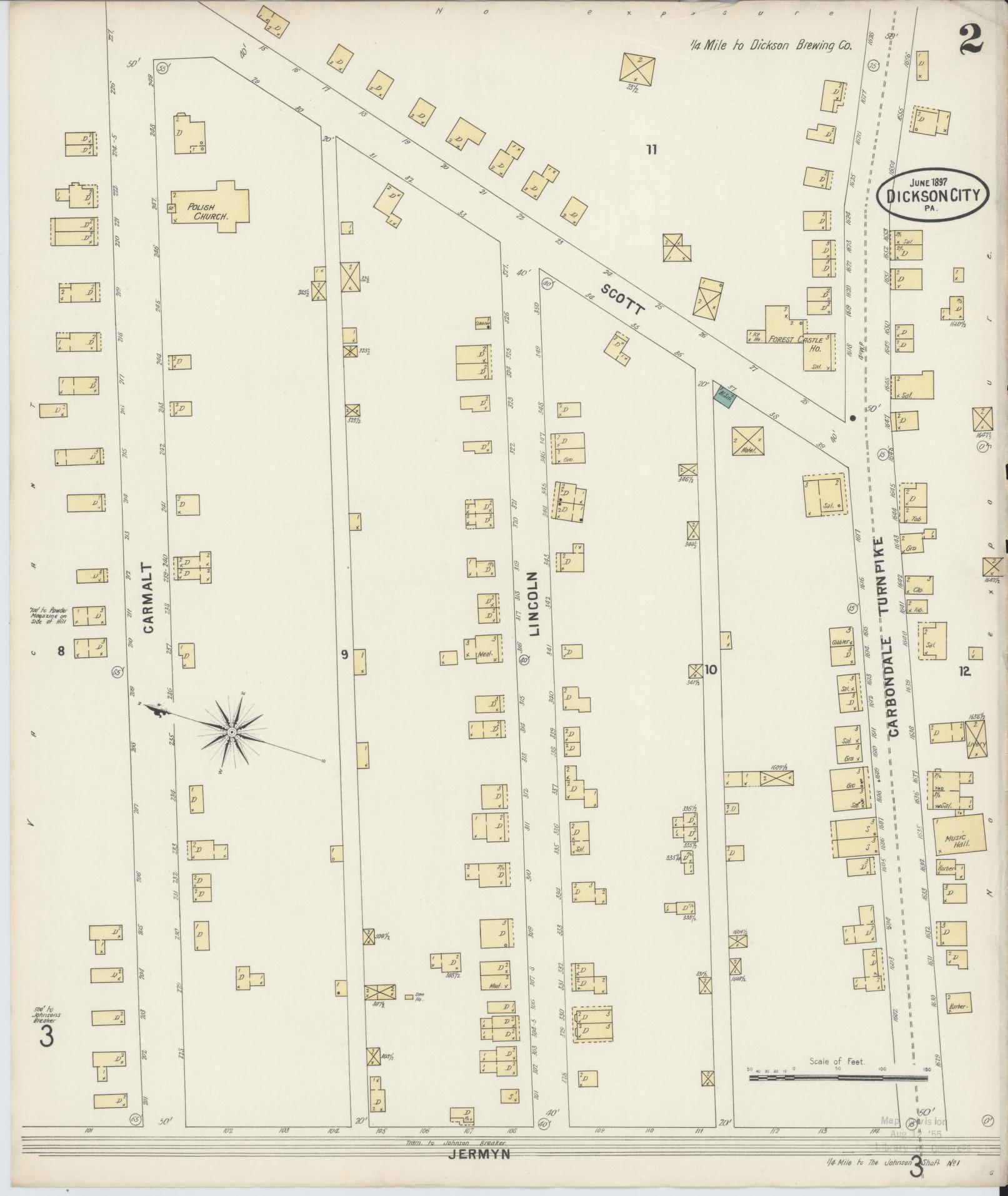 Sanborn Fire Insurance Map from Dickson City, Lackawanna County, Pennsylvania (1897), Sheet #0002 - Historic Sanborn Fire Insurance Map Print, vintage old map wall art, antique decor, genealogy gift, Pennsylvania Pennsylvania map