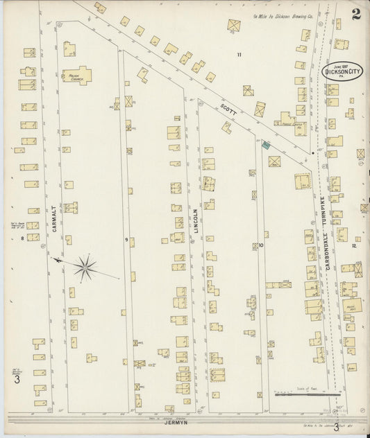 Sanborn Fire Insurance Map from Dickson City, Lackawanna County, Pennsylvania (1897), Sheet #0002 - Historic Sanborn Fire Insurance Map Print, vintage old map wall art, antique decor, genealogy gift, Pennsylvania Pennsylvania map