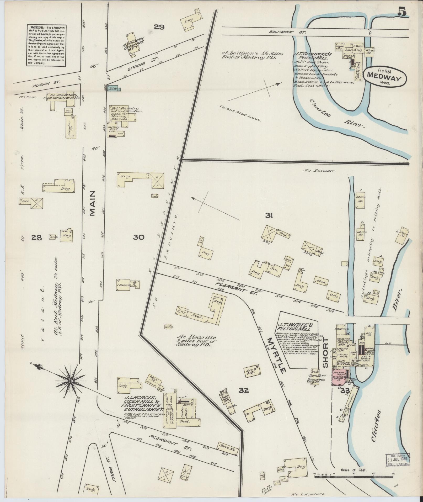 Sanborn Fire Insurance Map from Medway, Norfolk County, Massachusetts (1884), Sheet #0005 - Complete Map Set gallery image, historic Sanborn map, vintage wall art, Massachusetts Massachusetts