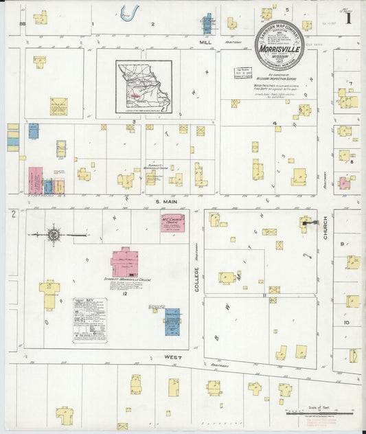 Sanborn Fire Insurance Map from Morrisville, Polk County, Missouri (1917), Sheet #0001 - Historic Sanborn Fire Insurance Map Print, vintage old map wall art, antique decor, genealogy gift, Missouri Missouri map