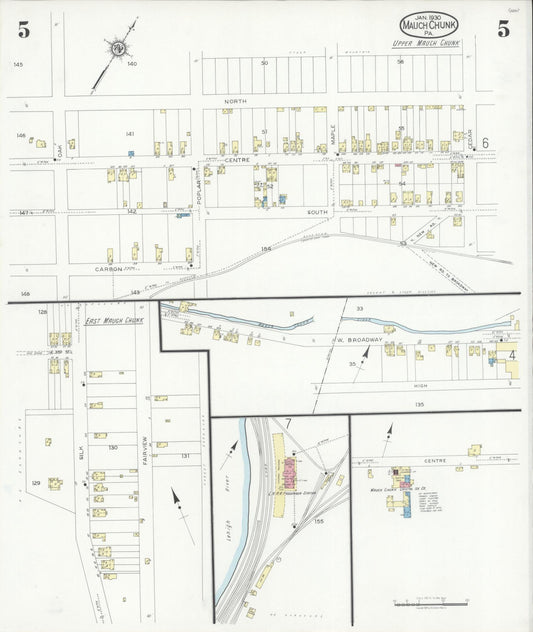 Sanborn Fire Insurance Map from Mauch Chunk, Carbon County, Pennsylvania (1930), Sheet #0005 - Historic Sanborn Fire Insurance Map Print, vintage old map wall art, antique decor, genealogy gift, Pennsylvania Pennsylvania map