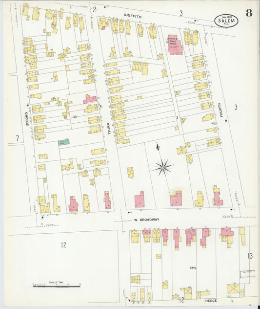 Sanborn Fire Insurance Map from Salem, Salem County, New Jersey (1909), Sheet #0008 - Historic Sanborn Fire Insurance Map Print, vintage old map wall art, antique decor, genealogy gift, New Jersey New Jersey map