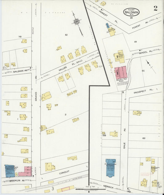 Sanborn Fire Insurance Map from Baldwin, Nassau County, New York (1917), Sheet #0002 - Historic Sanborn Fire Insurance Map Print, vintage old map wall art, antique decor, genealogy gift, New York New York map