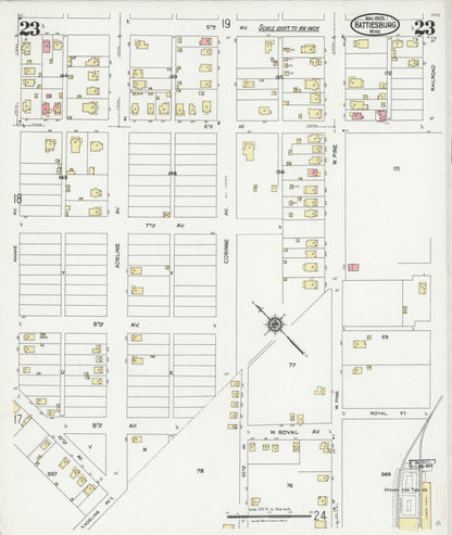 Sanborn Fire Insurance Map from Hattiesburg, Forrest County, Mississippi (1925), Sheet #0023 - Complete Map Set gallery image, historic Sanborn map, vintage wall art, Mississippi Mississippi