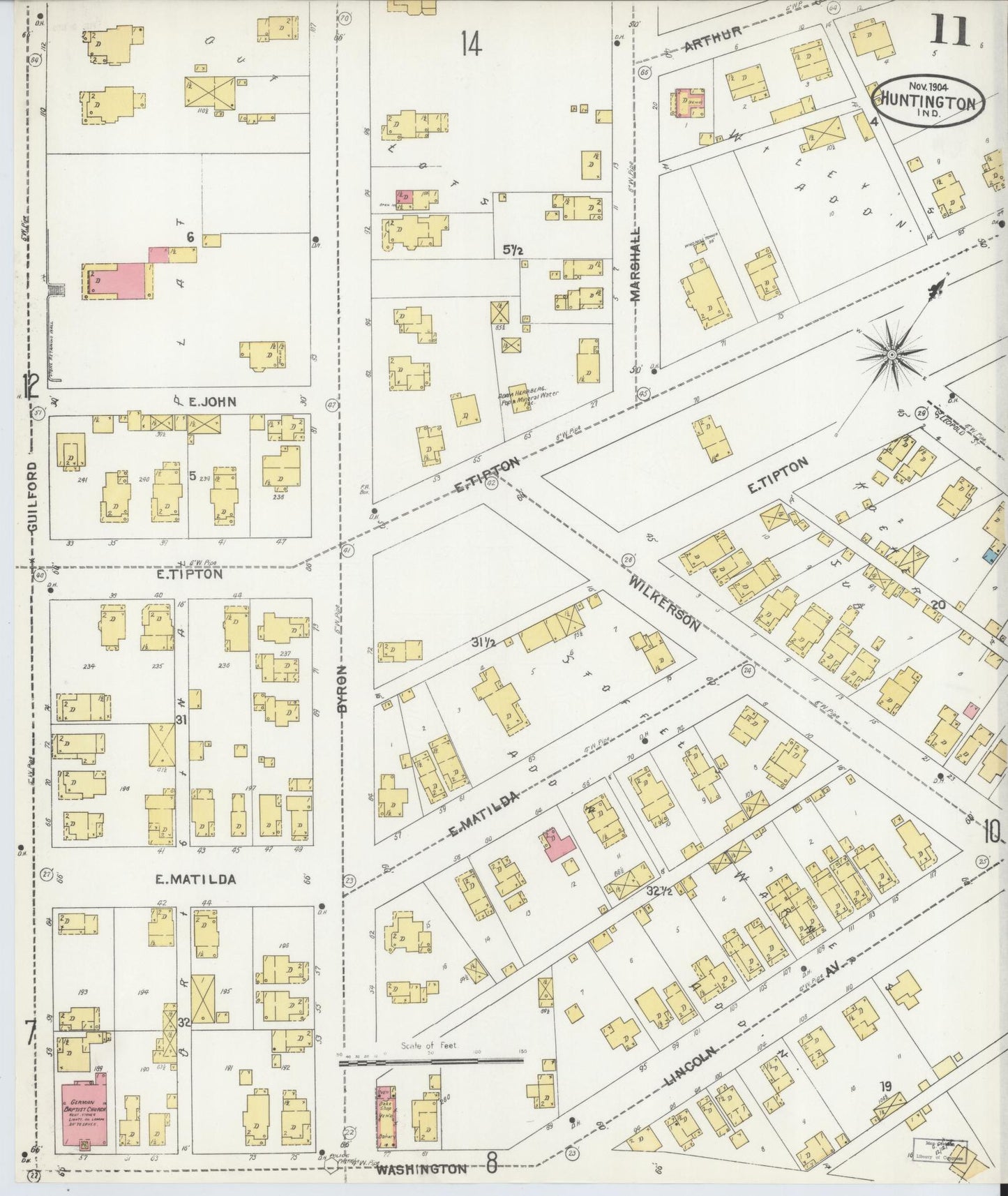 Sanborn Fire Insurance Map from Huntington, Huntington County, Indiana (1904), Sheet #0011 - Complete Map Set gallery image, historic Sanborn map, vintage wall art, Indiana Indiana