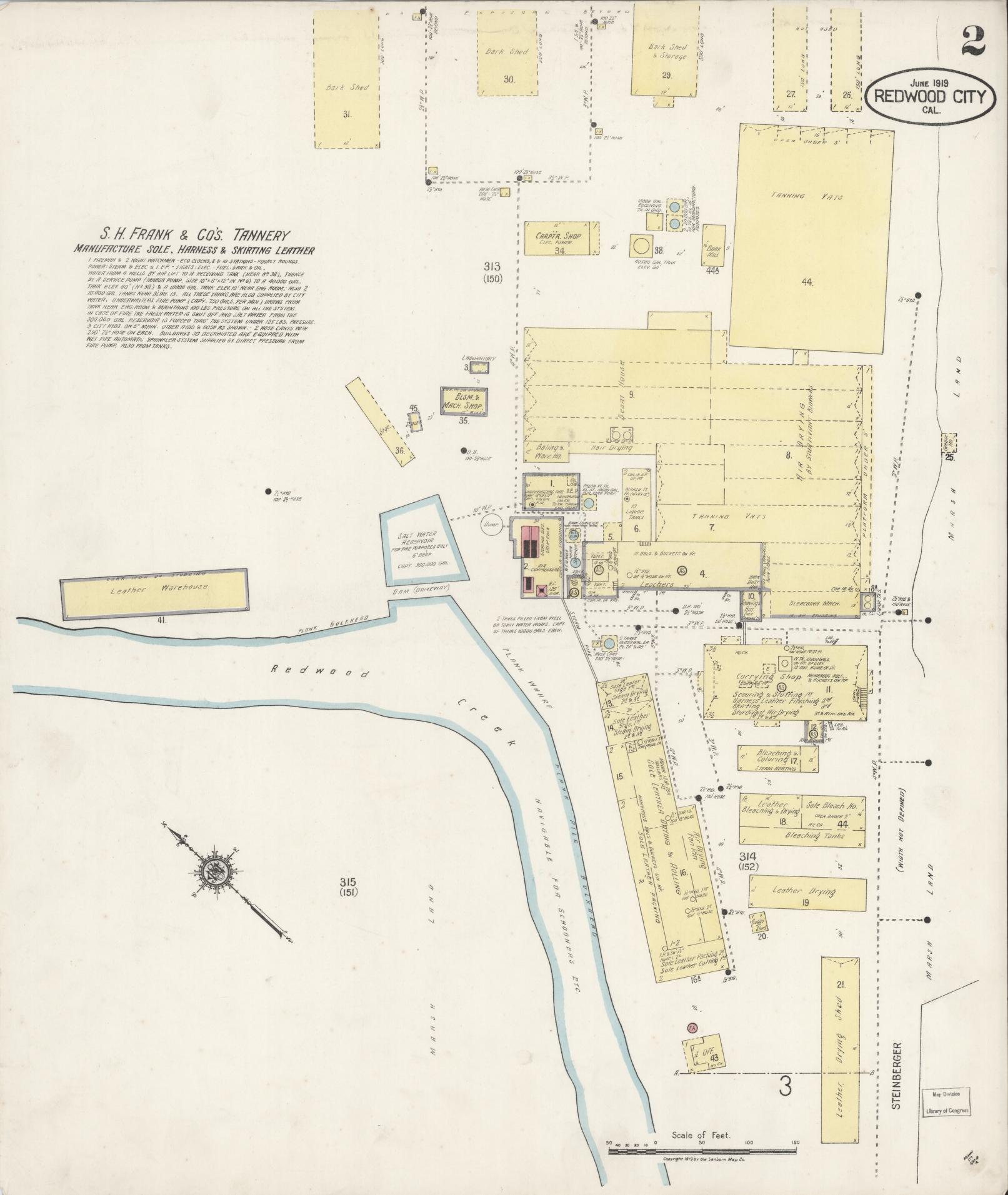 Sanborn Fire Insurance Map from Redwood City, San Mateo County, California (1919), Sheet #0002 - Complete Map Set gallery image, historic Sanborn map, vintage wall art, California California