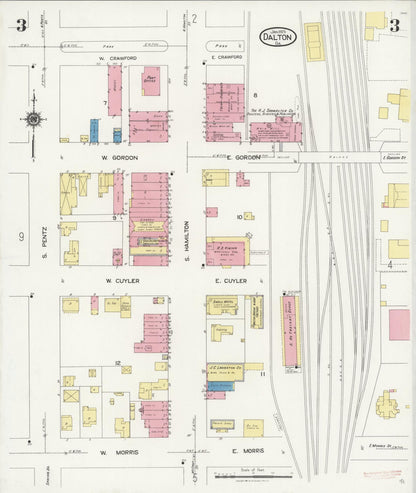 Sanborn Fire Insurance Map from Dalton, Whitfield County, Georgia (1925), Sheet #0003 - Complete Map Set gallery image, historic Sanborn map, vintage wall art, Georgia Georgia