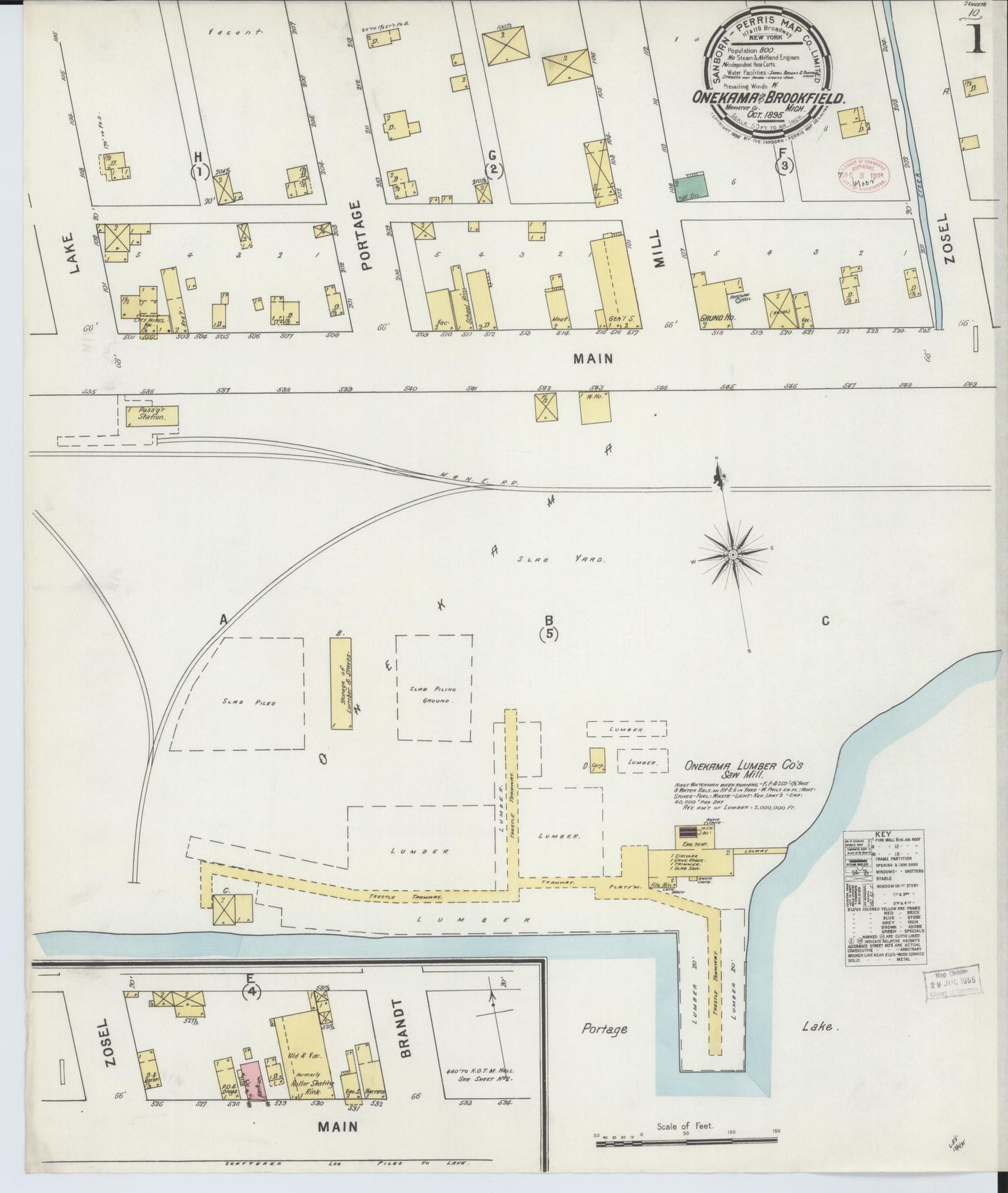 Sanborn Fire Insurance Map from Onekama, Manistee County, Michigan (1895), Sheet #0001 - Complete Map Set gallery image, historic Sanborn map, vintage wall art, Michigan Michigan