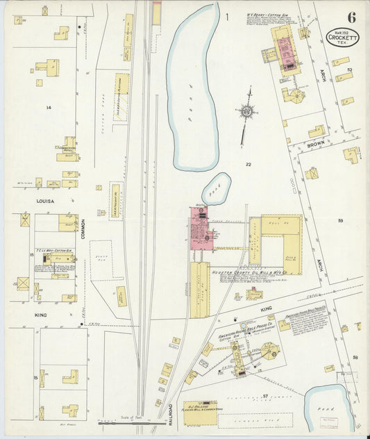 Sanborn Fire Insurance Map from Crockett, Houston County, Texas (1912), Sheet #0006 - Historic Sanborn Fire Insurance Map Print, vintage old map wall art, antique decor, genealogy gift, Texas Texas map