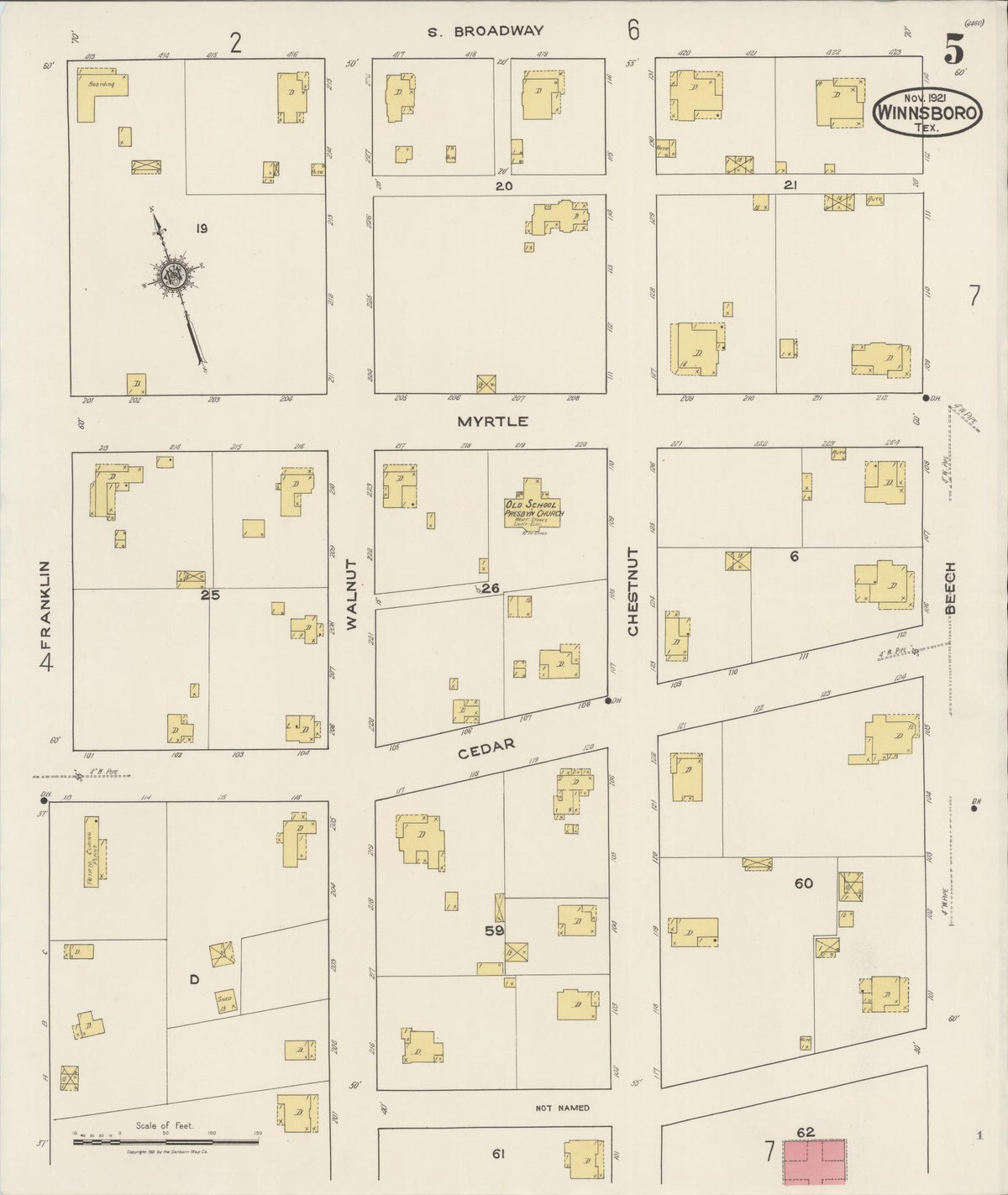 Sanborn Fire Insurance Map from Winnsboro, Wood County, Texas (1921), Sheet #0005 - Complete Map Set gallery image, historic Sanborn map, vintage wall art, Texas Texas