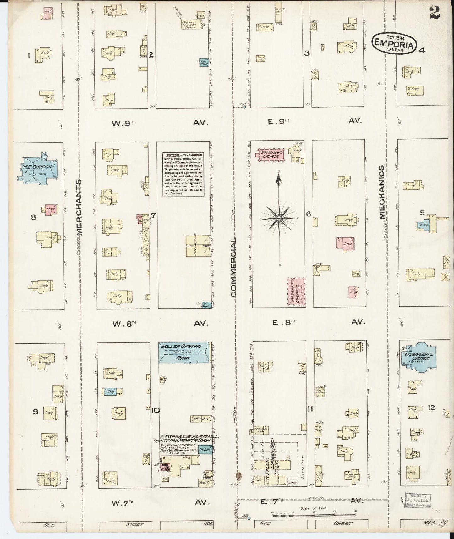 Sanborn Fire Insurance Map from Emporia, Lyon County, Kansas (1884), Sheet #0002 - Historic Sanborn Fire Insurance Map Print, vintage old map wall art, antique decor, genealogy gift, Kansas Kansas map