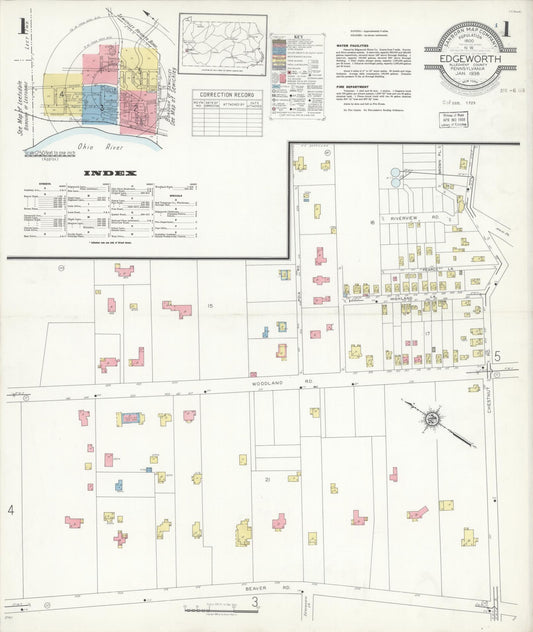 Sanborn Fire Insurance Map from Edgeworth, Allegheny County, Pennsylvania (1938), Sheet #0001 - Historic Sanborn Fire Insurance Map Print, vintage old map wall art, antique decor, genealogy gift, Pennsylvania Pennsylvania map