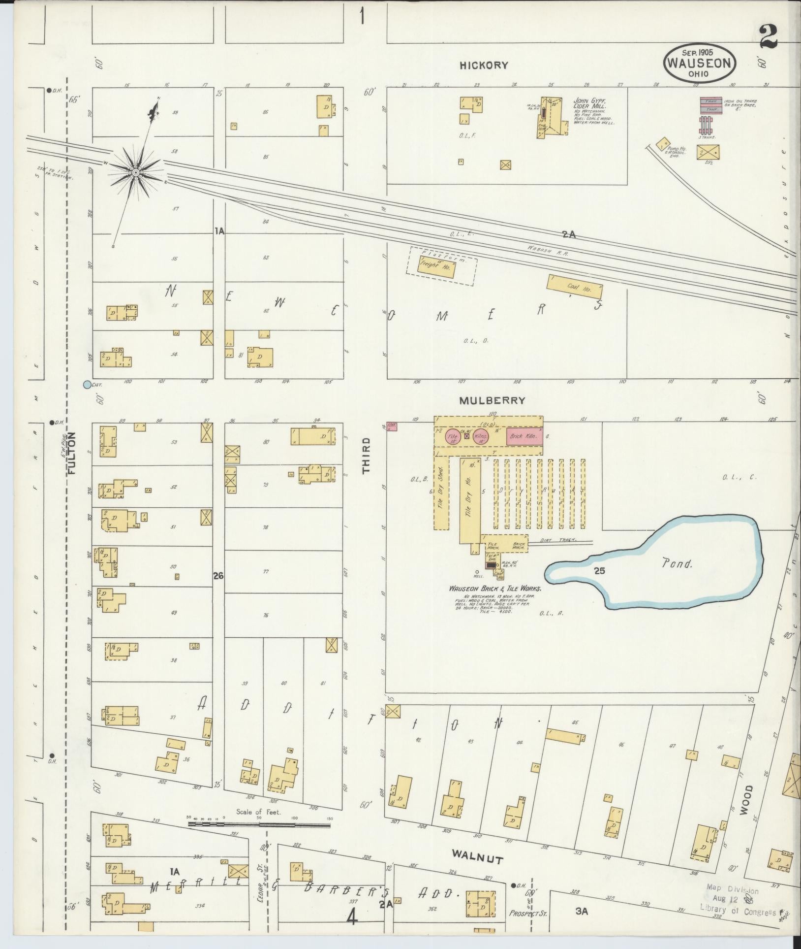 Sanborn Fire Insurance Map from Wauseon, Fulton County, Ohio (1905), Sheet #0002 - Complete Map Set gallery image, historic Sanborn map, vintage wall art, Ohio Ohio