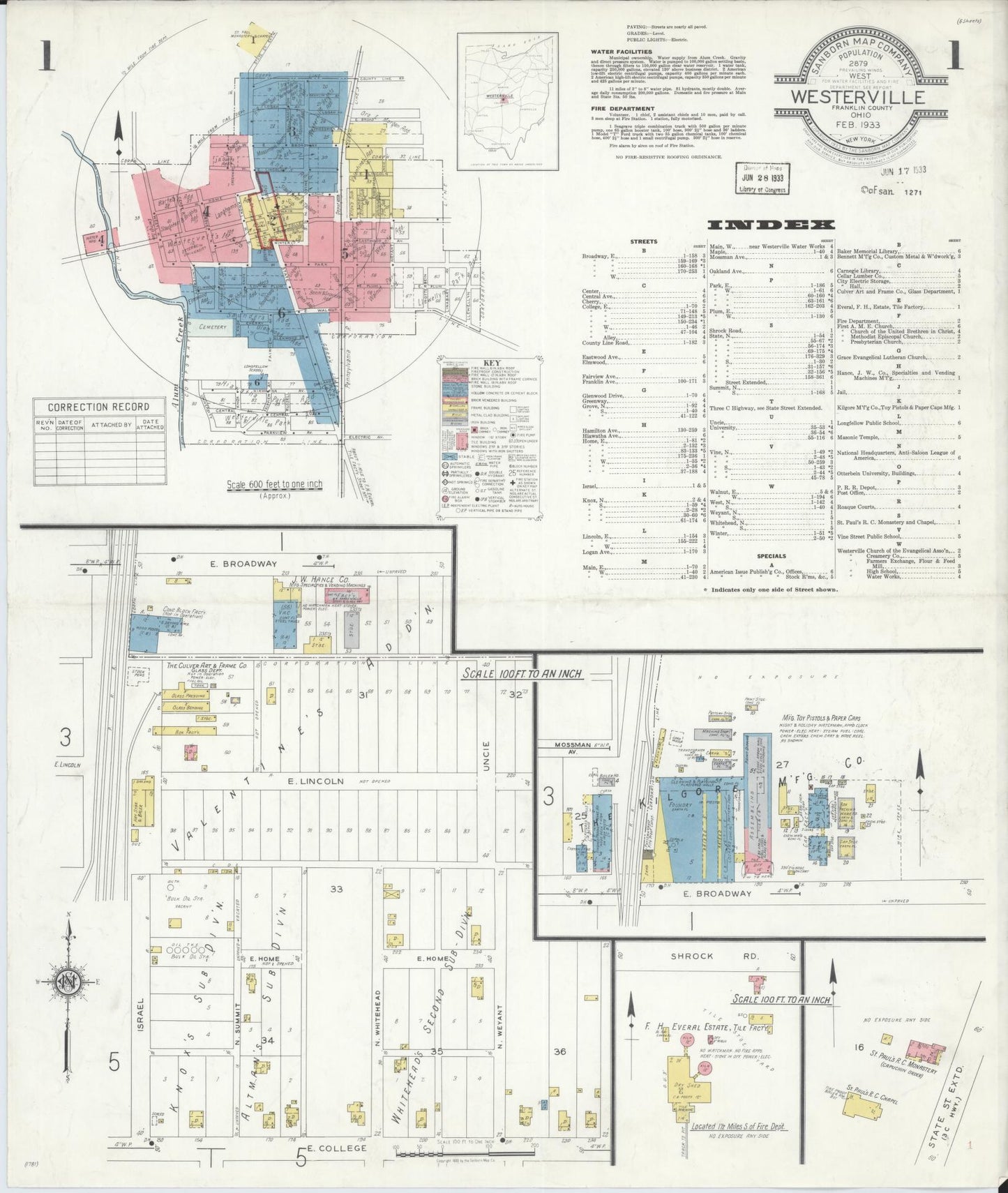 Sanborn Fire Insurance Map from Westerville, Franklin County, Ohio (1933), Sheet #0001 - Complete Map Set gallery image, historic Sanborn map, vintage wall art, Ohio Ohio