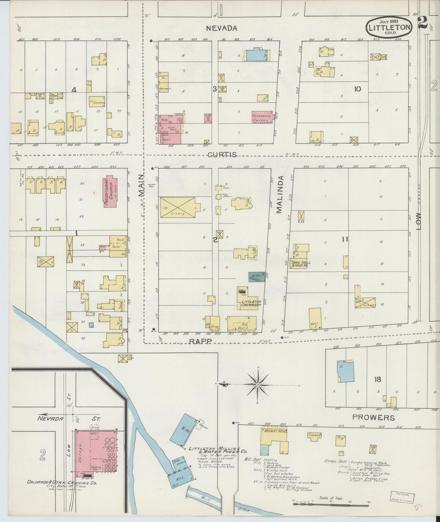 Sanborn Fire Insurance Map from Littleton, Arapahoe County, Colorado (1893), Sheet #0002 - Historic Sanborn Fire Insurance Map Print, vintage old map wall art, antique decor, genealogy gift, Colorado Colorado map