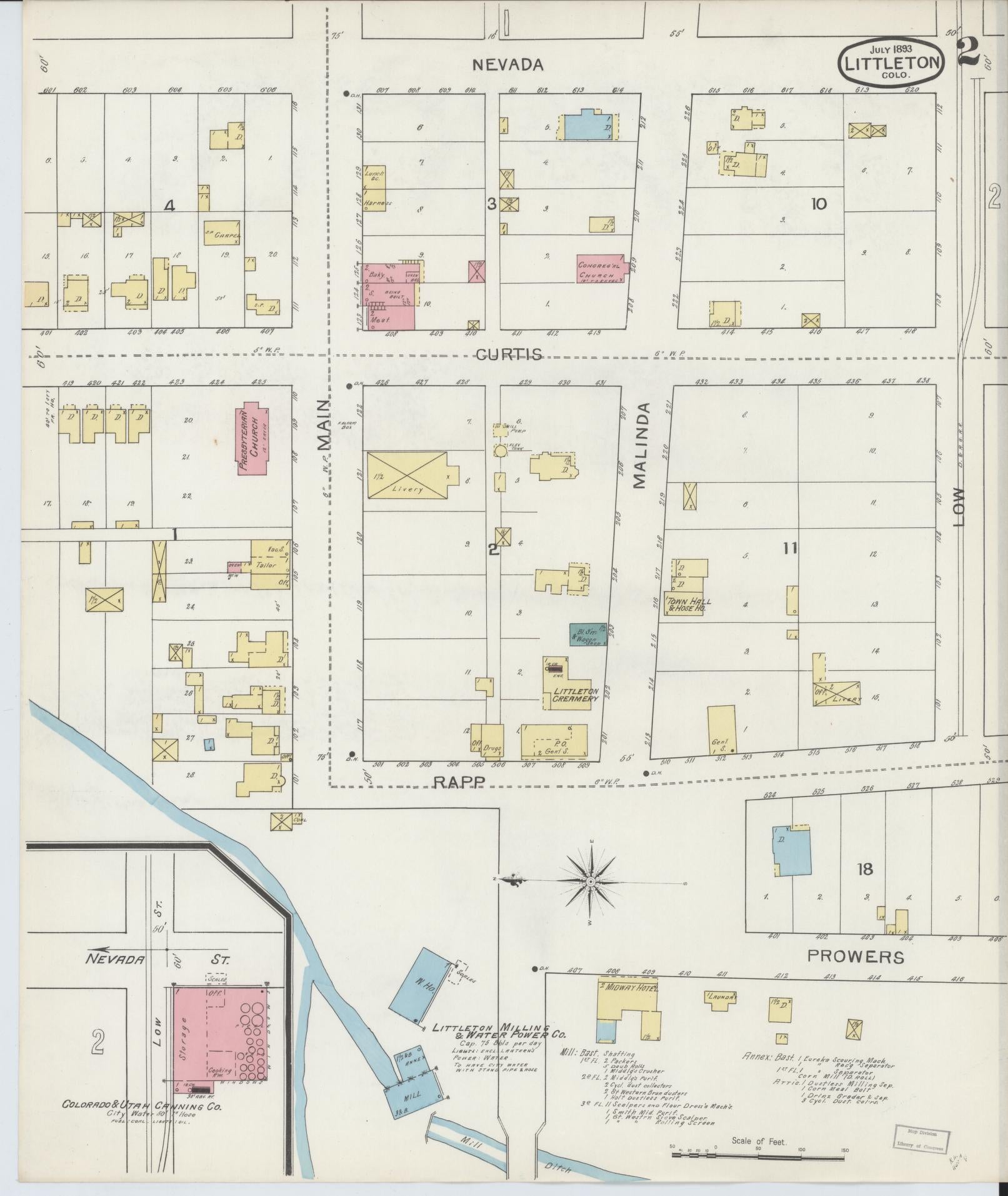 Sanborn Fire Insurance Map from Littleton, Arapahoe County, Colorado (1893), Sheet #0002 - Historic Sanborn Fire Insurance Map Print, vintage old map wall art, antique decor, genealogy gift, Colorado Colorado map