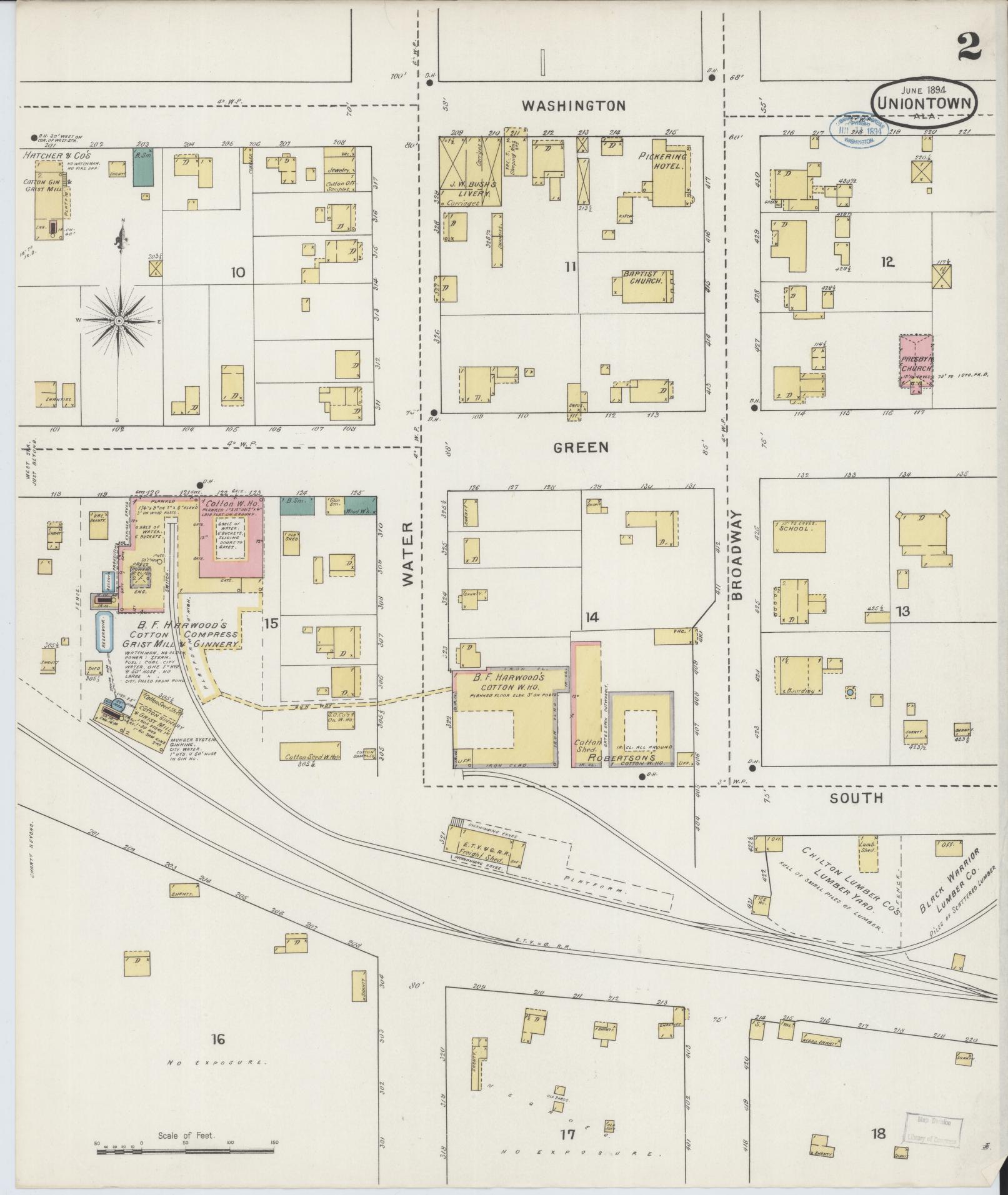 Sanborn Fire Insurance Map from Uniontown, Perry County, Alabama (1894), Sheet #0002 - Complete Map Set gallery image, historic Sanborn map, vintage wall art, Alabama Alabama