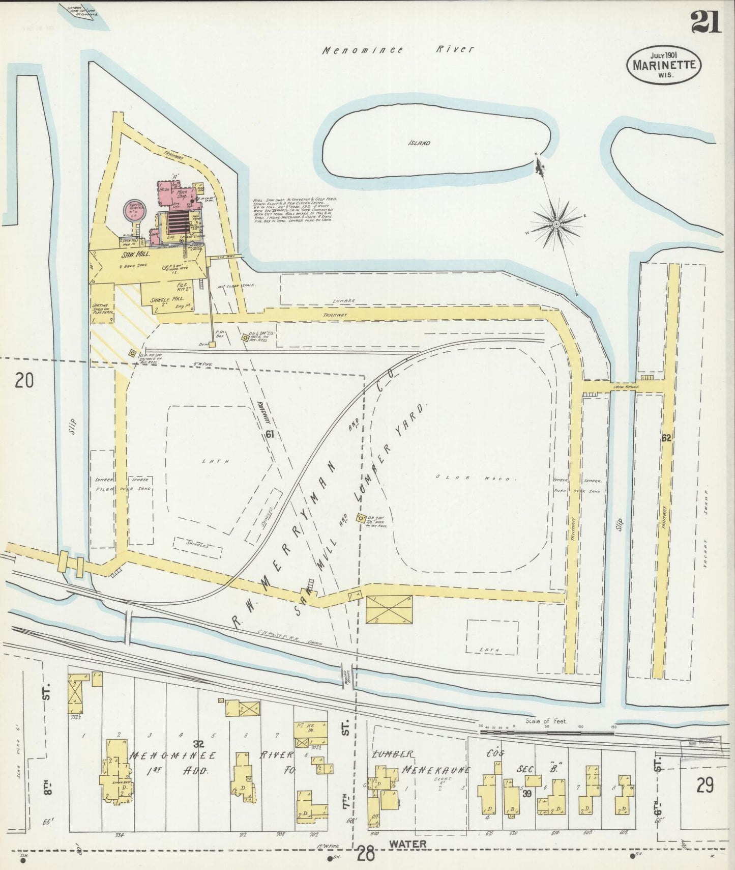 Sanborn Fire Insurance Map from Marinette, Marinette County, Wisconsin (1901), Sheet #0021 - Complete Map Set gallery image, historic Sanborn map, vintage wall art, Wisconsin Wisconsin