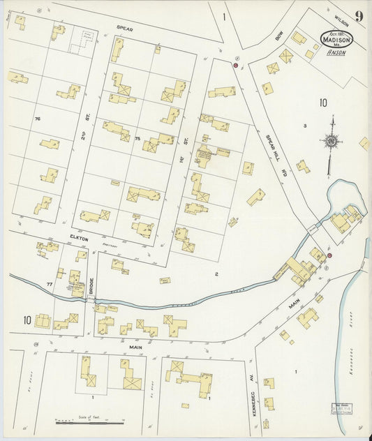 Sanborn Fire Insurance Map from Madison, Somerset County, Maine (1911), Sheet #0009 - Historic Sanborn Fire Insurance Map Print, vintage old map wall art, antique decor, genealogy gift, Maine Maine map