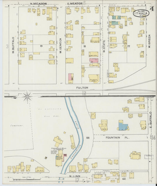 Sanborn Fire Insurance Map from Ithaca, Tompkins County, New York (1893), Sheet #0004 - Historic Sanborn Fire Insurance Map Print, vintage old map wall art, antique decor, genealogy gift, New York New York map