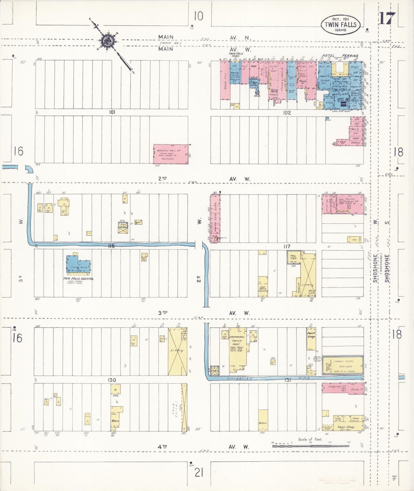 Sanborn Fire Insurance Map from Twin Falls, Twin Falls County, Idaho (1911), Sheet #0017 - Complete Map Set gallery image, historic Sanborn map, vintage wall art, Falls Idaho