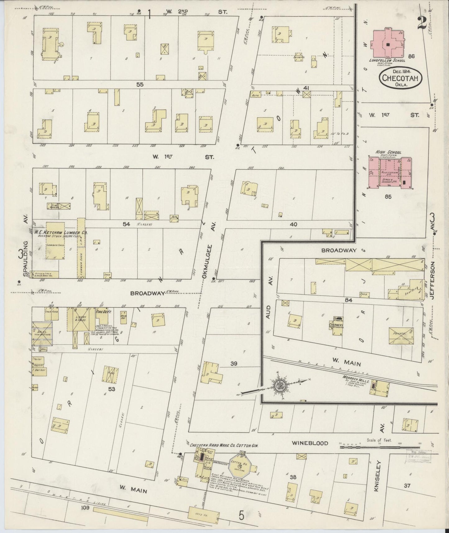 Sanborn Fire Insurance Map from Checotah, McIntosch County, Oklahoma (1914), Sheet #0002 - Historic Sanborn Fire Insurance Map Print, vintage old map wall art, antique decor, genealogy gift, Oklahoma Oklahoma map