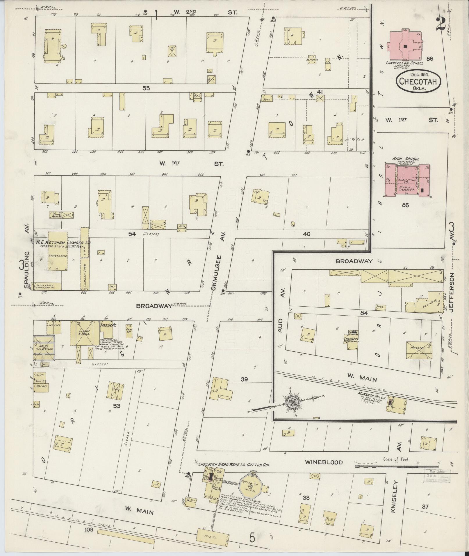 Sanborn Fire Insurance Map from Checotah, McIntosch County, Oklahoma (1914), Sheet #0002 - Historic Sanborn Fire Insurance Map Print, vintage old map wall art, antique decor, genealogy gift, Oklahoma Oklahoma map
