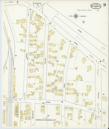 Sanborn Fire Insurance Map from Brunswick, Cumberland County, Maine (1912), Sheet #0009 - Complete Map Set gallery image, historic Sanborn map, vintage wall art, Maine Maine