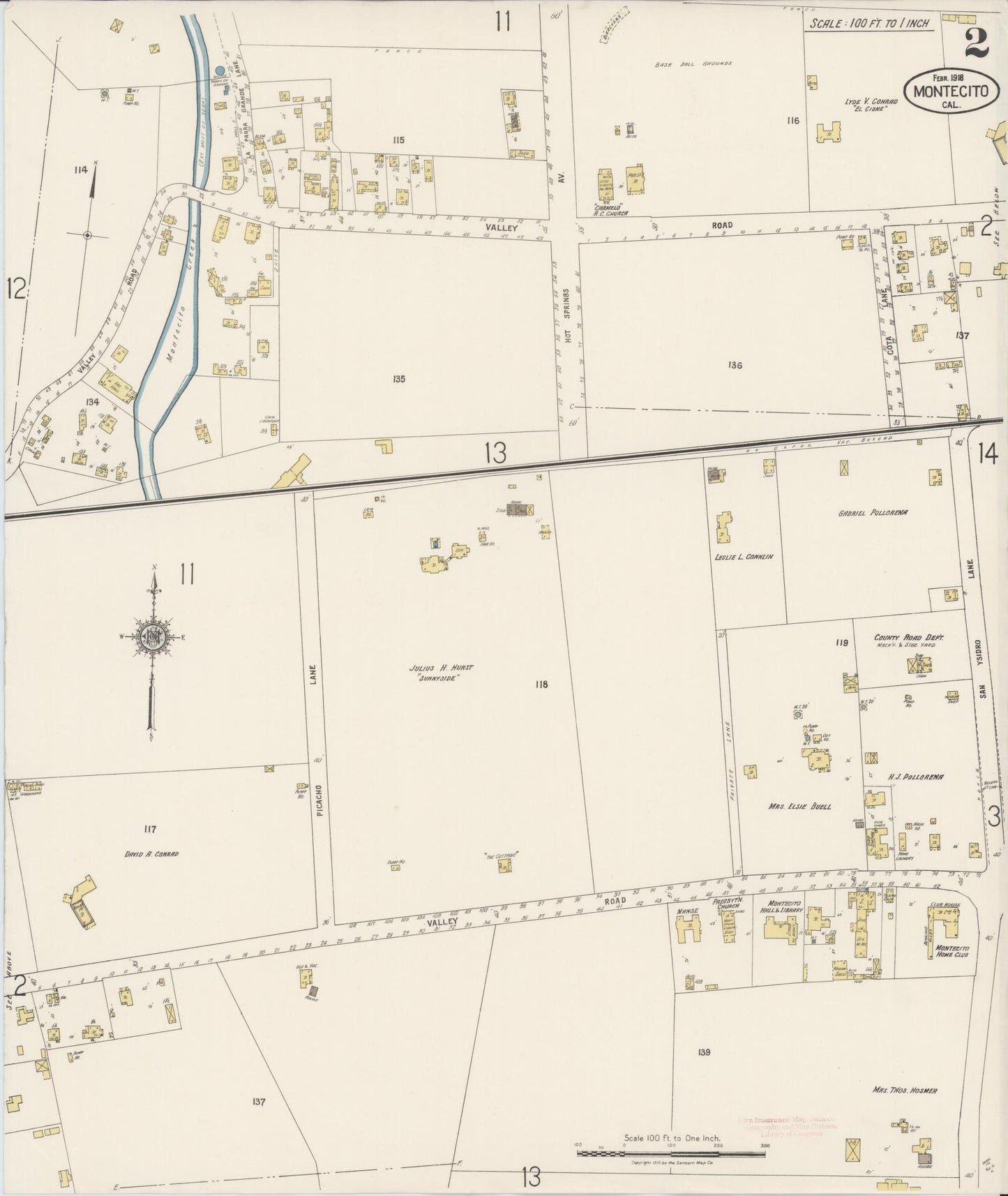 Sanborn Fire Insurance Map from Montecito, Santa Barbara County, California (1918), Sheet #0002 - Complete Map Set gallery image, historic Sanborn map, vintage wall art, California California