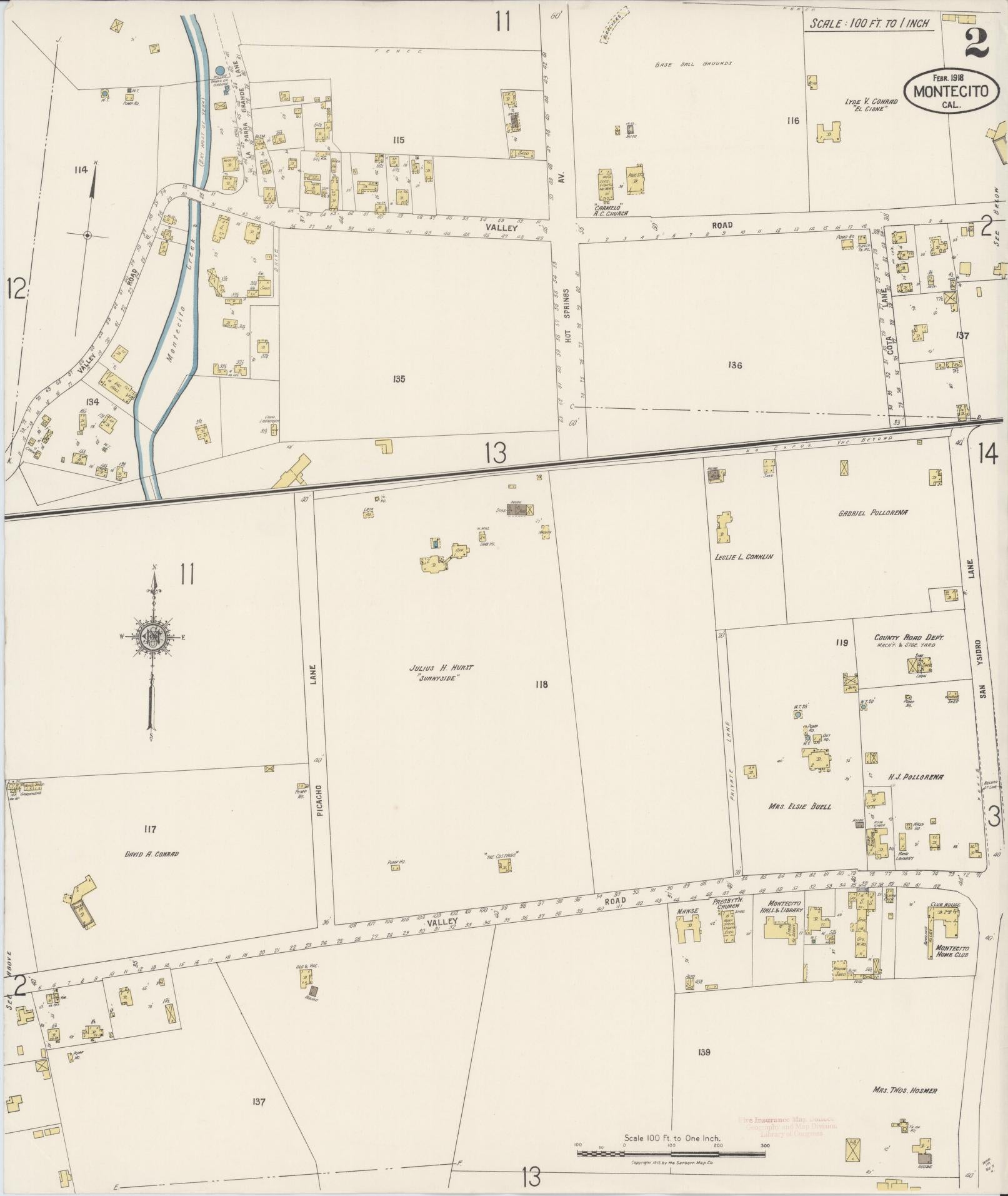 Sanborn Fire Insurance Map from Montecito, Santa Barbara County, California (1918), Sheet #0002 - Complete Map Set gallery image, historic Sanborn map, vintage wall art, California California
